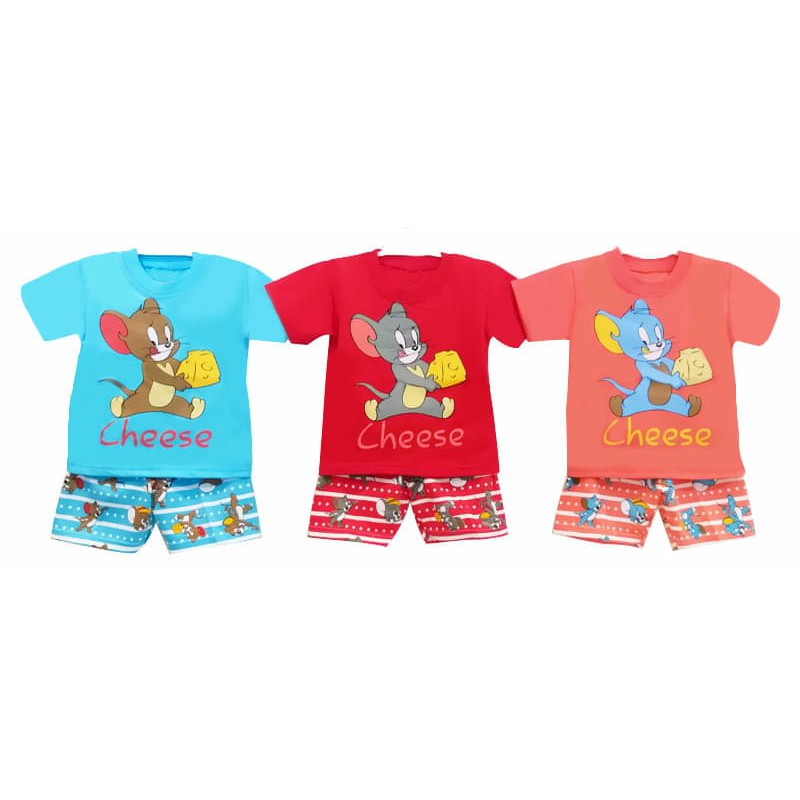 SETELAN BAJU  ANAK LAKI TOM AND JERRY CHEESE KAOS  TIDUR 