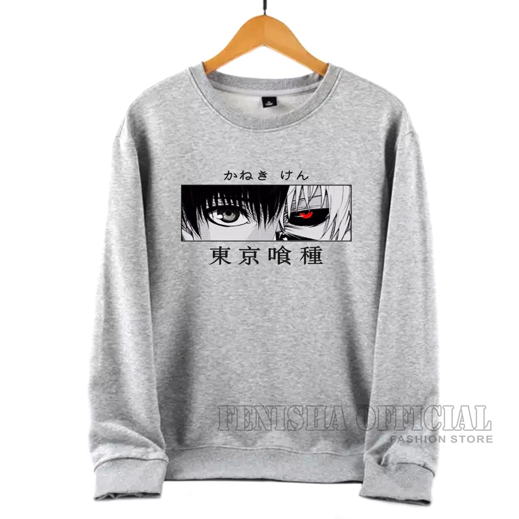 FenishaStore Sweater Basic Crewneck Wanita Anime Tokyo Ghoul Kaneki Ken Size M-L- XL-XXL Bisa Bayar Ditempat COD