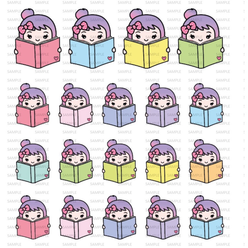 

Sticker Purple Bun Hair Colourfull Books BUJO Bullet journaling Glossy