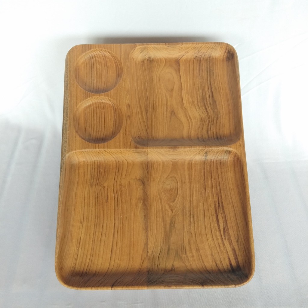 Piring Kayu, Piring Kayu Kotak, Piring Kayu Sekat, Piring Kayu Unik, Kado Piring Kayu