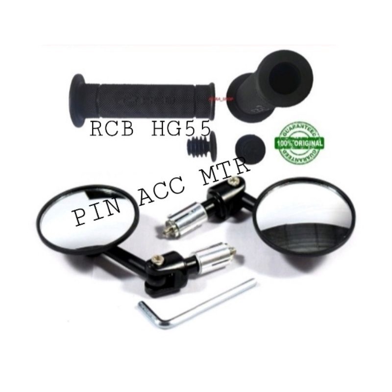 PAKET VARIASI SPION JALU BULAT BAREND + HANDGRIP RCB HG55/HG66 HITAM PAKET UNIVERSAL MOTOR