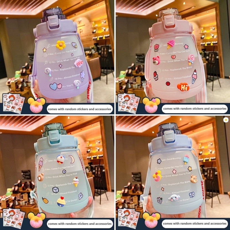 Botol Minum Viral Jumbo Transparan Full Colour Travel Sport Water Botol Minum Motivasi Penanda Waktu