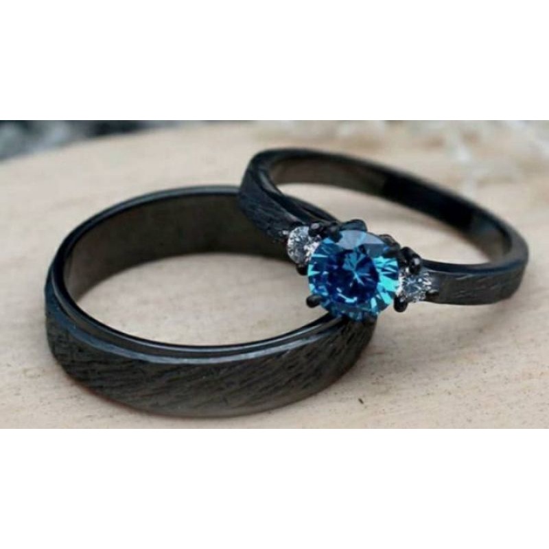 cincin nikah rustik hitam cincin hitam permata biru