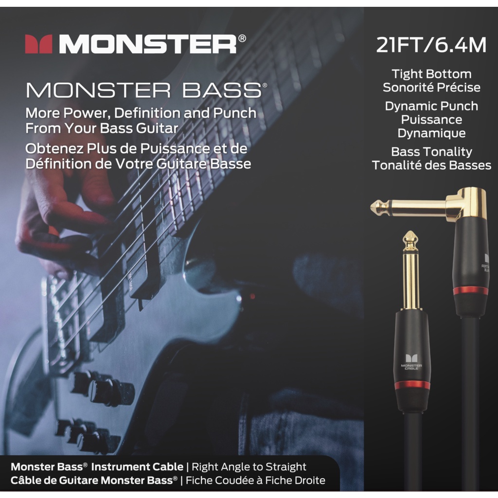 Monster Prolink Monster Bass Instrument Cable 21 ft Right Angle to Straight