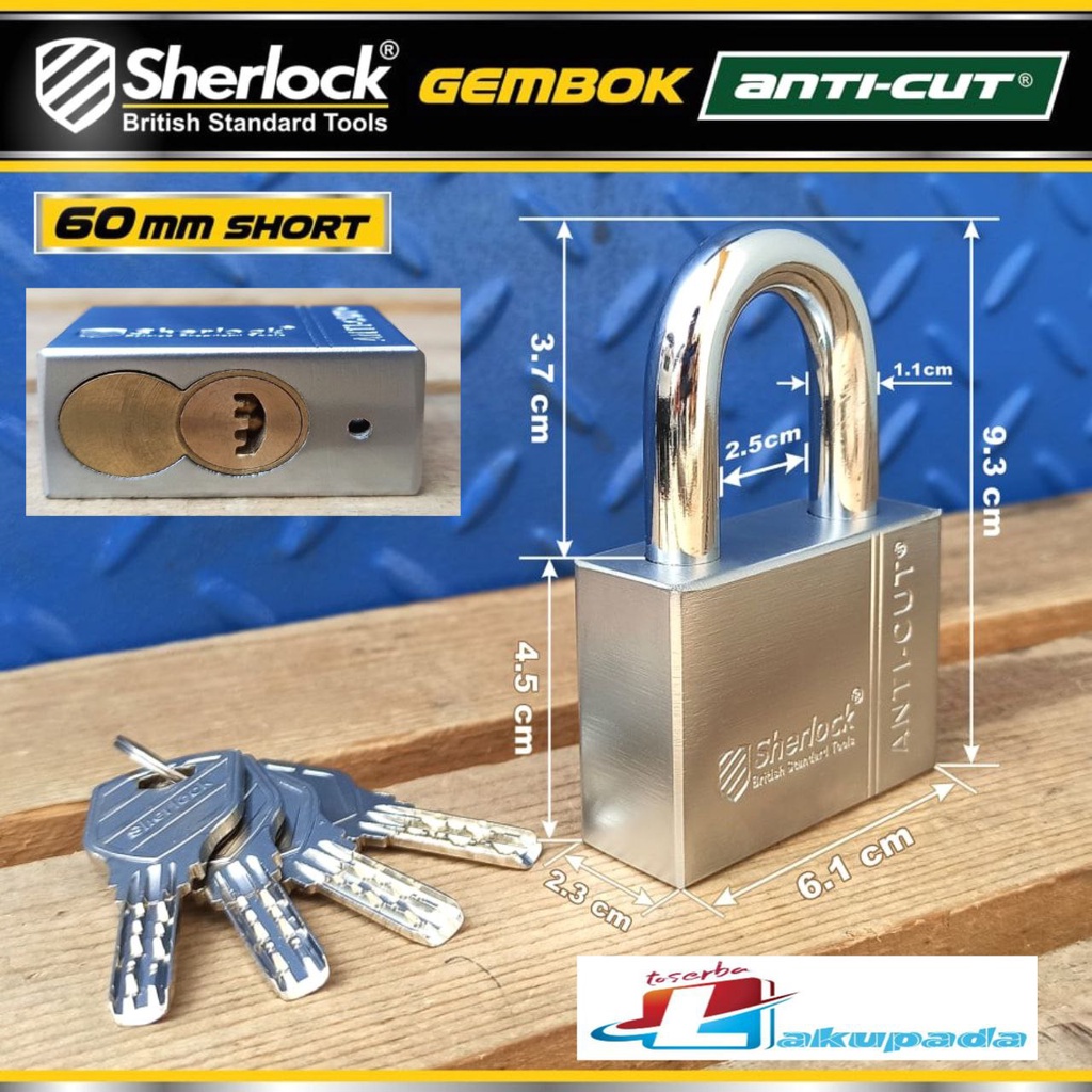 Gembok Original Sherlock British Anti-Cut Lock Short 60mm