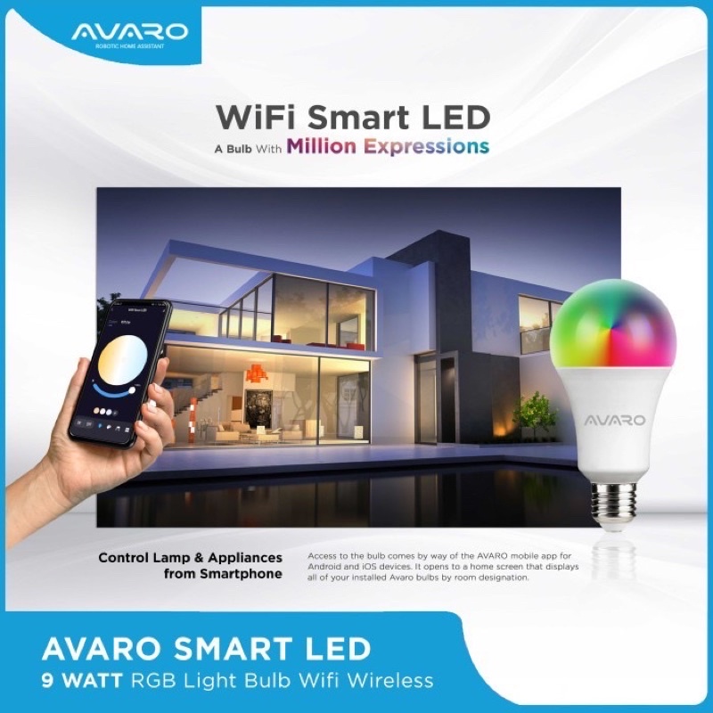 AVARO Smart LED Wifi Bulb 9W RGBWW + Wifi lampu bohlam pintar 9 W watt 9watt otomatis untuk rumah kamar tidur mandi teras garasi dapur murah