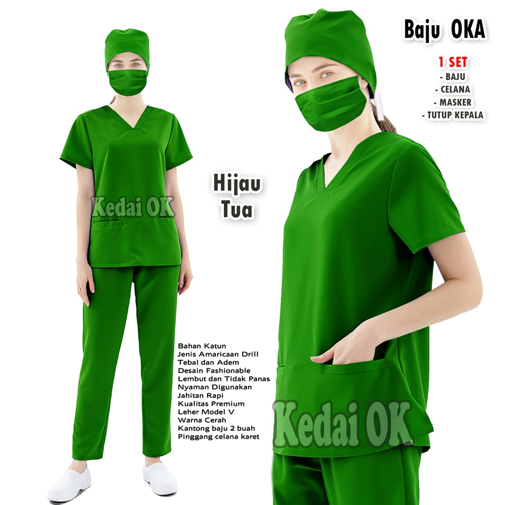 Baju Oka Leher V / Baju Jaga Dokter/perawat / Baju OK lengan pendek