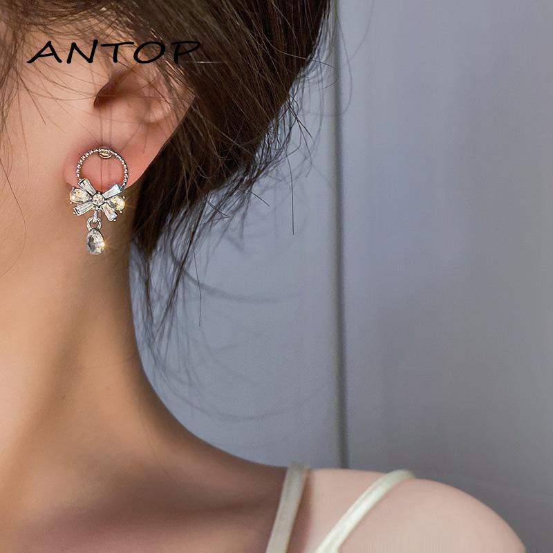 Anting Tusuk Berlian Imitasi Model Pita Untuk Wanita