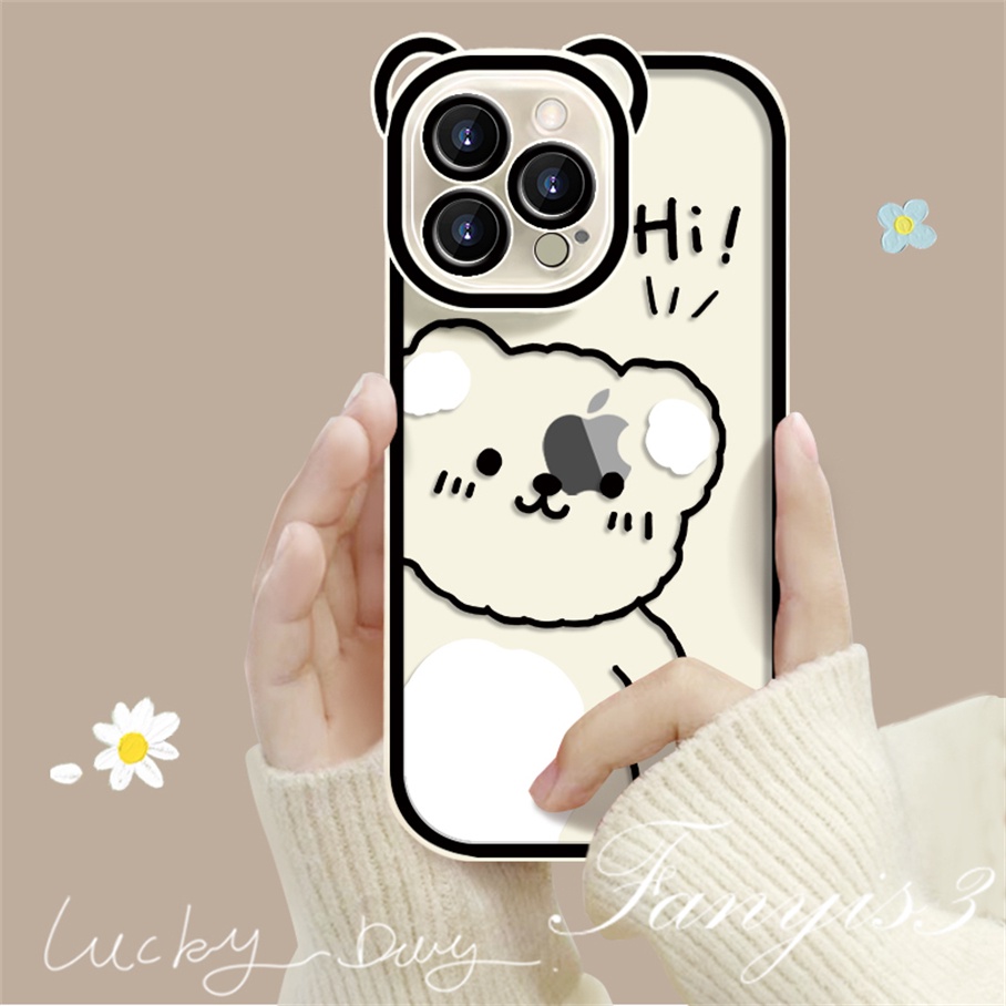 Compatible For iPhone 14 13 12 11 Pro Max X XR Xs Max 8 7 6 6s Plus SE 2020 Soft Case Pelindung Desain Telinga Beruang Rakun Untuk