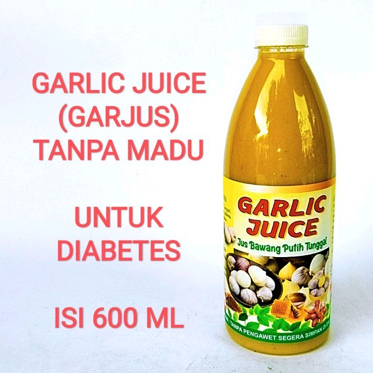 RAMUAN DIABETES (TANPA-MADU) - Jus Bawang Putih Tunggal Jahe Merah Lemon Cuka Apel Cinnamon Kayumanis - Darah Tinggi Asam Urat Kolesterol Detox Amandel Wasir Ramuan Herbal Garlic Juice Garjus 600ml