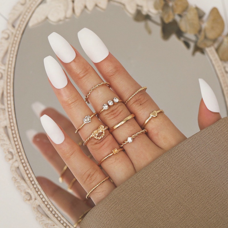 10Pcs/Set Sexy  Adjustable Women Rings Golden  Metal Geometric Ring