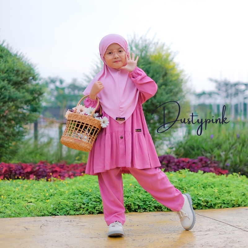 One set Anak NIRMALA- Setelan celana anak perempuan rayon polos 1 2 3 4 5 6 7 8 9 10 tahun Paud SD murah premium by listiaforkids