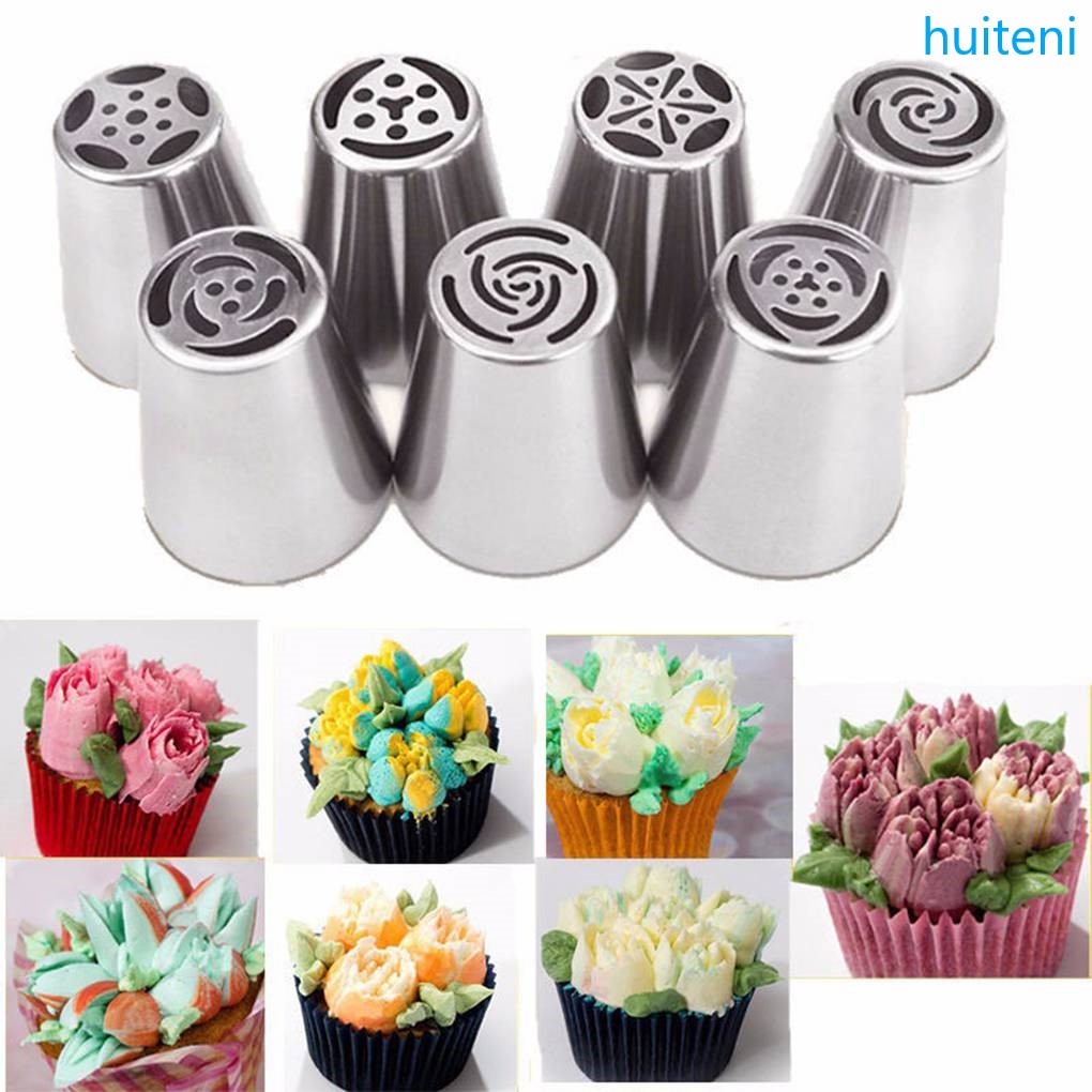 7pcs / Set Spuit Piping Icing Bahan Stainless Steel Untuk Dekorasi Kue