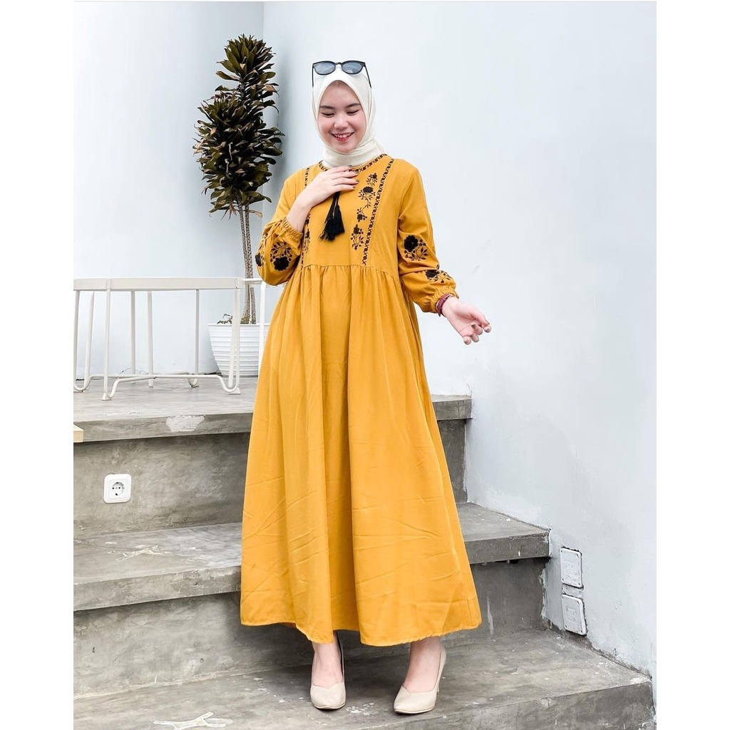 ZEVELL BORDIR GAMIS PREMIUM BAHAN SYAKILA 100%ORIGINAL HIGH QUALITY100%