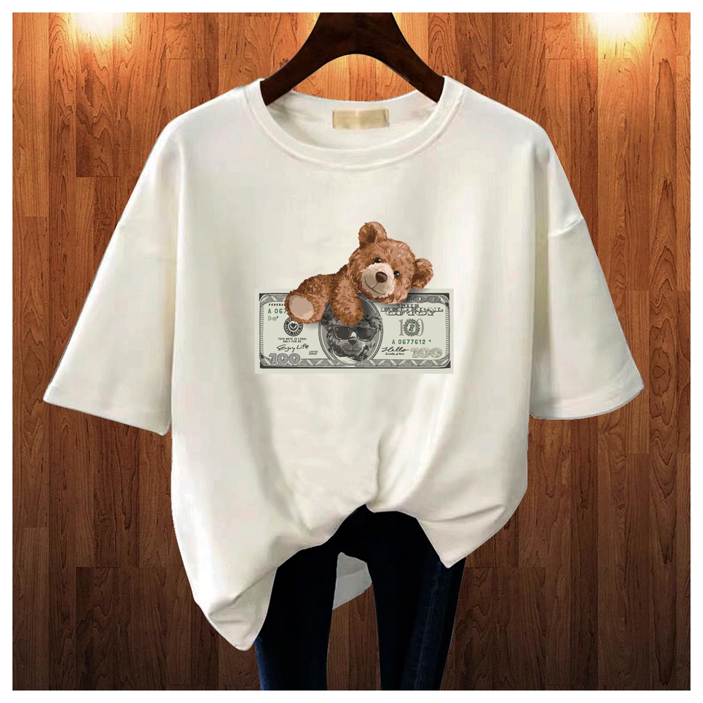 CALVIERO SHOP - BAJU KAOS ATASAN WANITA BEAR MONEY PRINT