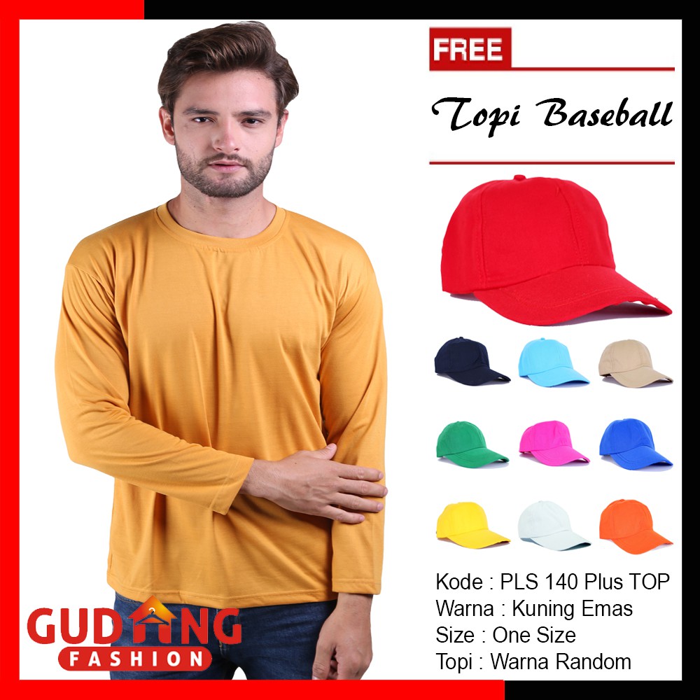 Kaos Polos Panjang O-Neck Plus Free Topi (COMB)