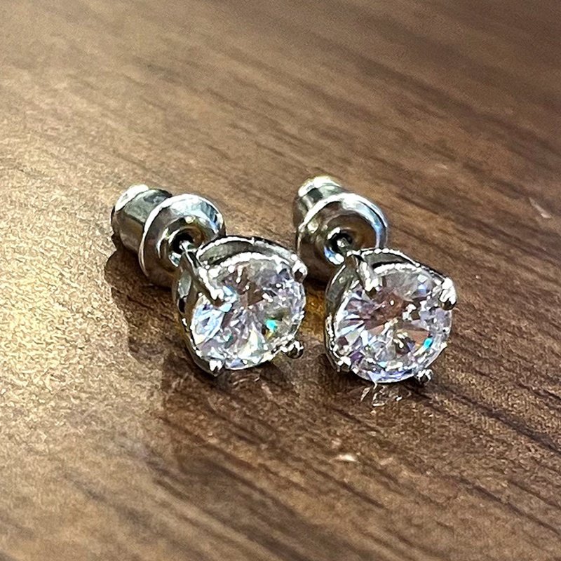 Anting Stud Cubic Zirconia 3 Warna Bahan Metal Gaya Minimalis Untuk Wanita