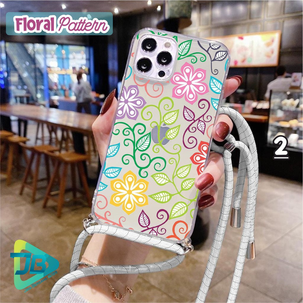 SOFTCASE SLINGCASE LANYARD BENING FLORAL PATTERN OPPO VIVO XIAOMI SAMSUNG REALME IP ALL TYPE JB4651