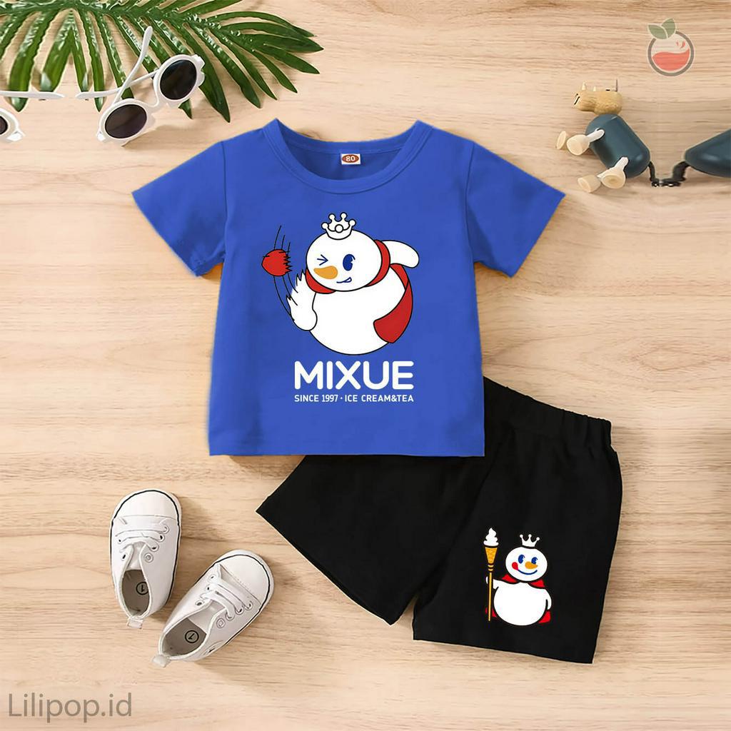 Baju Anak Stelan Kaos 3/4  MIXUE Ice Cream Cowok Cewek  Usia 1 - 4 Tahun Celana Pendek Harian