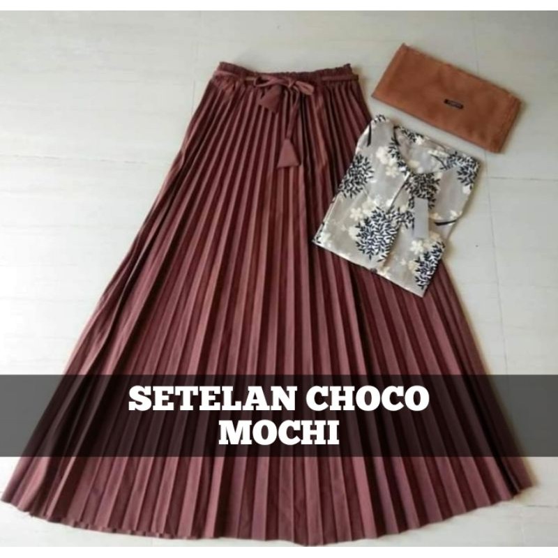 Setelan Premium 3in1 Plisket Warna Choco