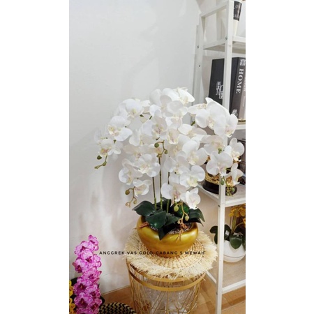 ANGGREK LATEX JUMBO DENGAN VAS BOLA GILD SUPER ELEGAN PREMIUM BEST SELLER