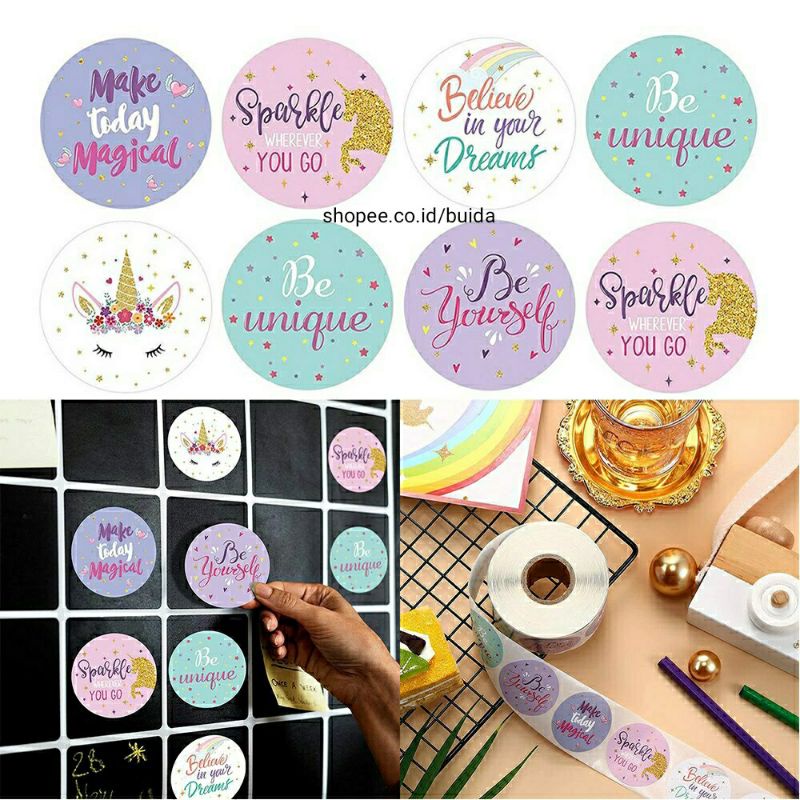 

1 roll 500pcs stiker sticker label kata motivasi motifasi motivation motif unicorn be yourself believe in your dreams make today magical be unique sparkle wherever you go aesthetic penyemangat dekorasi buku jurnal hiasan kartu ucapan diary surat hangtag