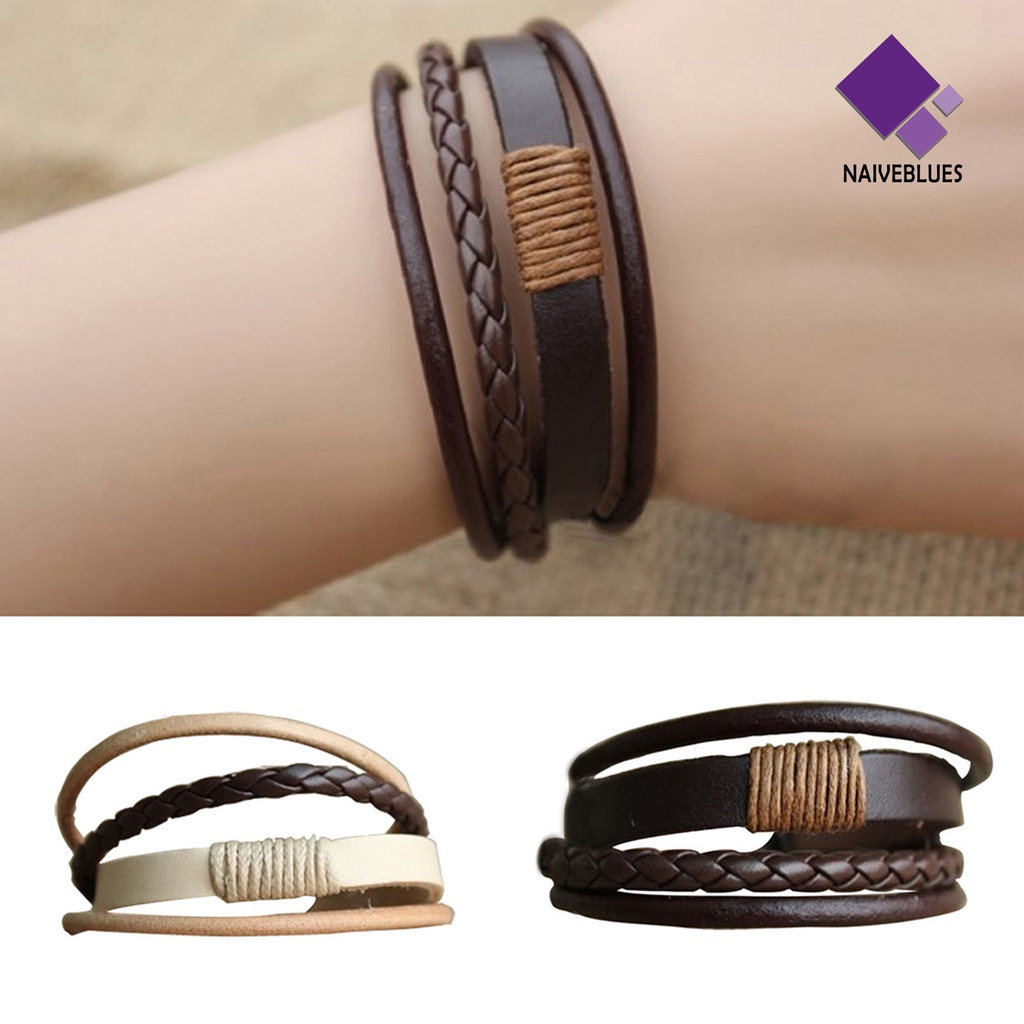 Gelang Bangle Multilayer Adjustable Bahan Kulit Imitasi Untuk Unisex