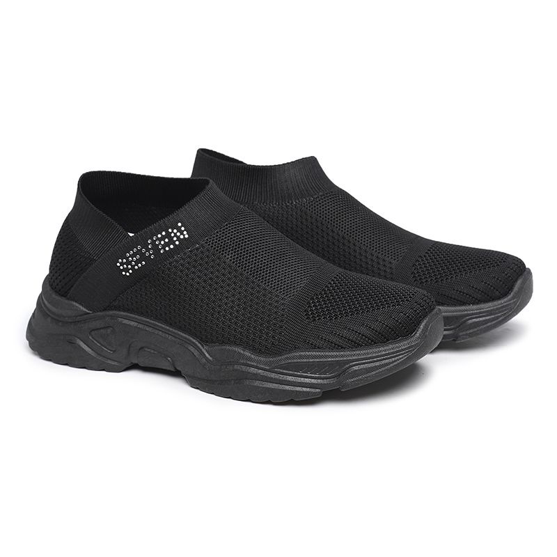 [GROSIR][COD] SEVEN_DAY SEPATU RAJUT WANITA SLIP ON OLAHRAGA TANPA TALI SPORT SHOES HITAM FZ-73