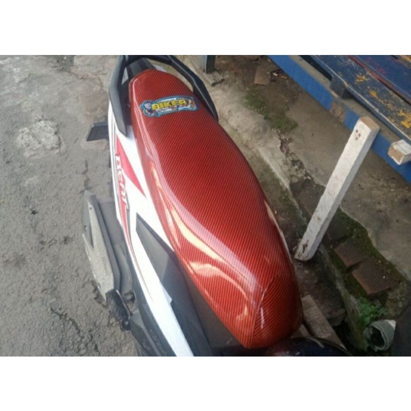 kulit sarung jok motor karbon biker thailand bordir
