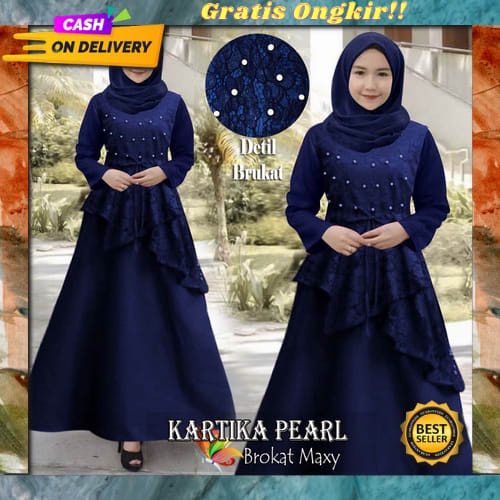 Alosia Maxi Dress Bahan Brukat Moscrepe Size Baju Muslimah Wanita Long Kekinian Midi Import Terbaru 