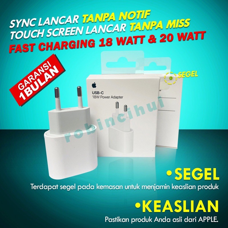 ADAPTOR IPHONE 18 Watt / 20 Watt FAST CHARGING USB C ORIGINAL APPLE