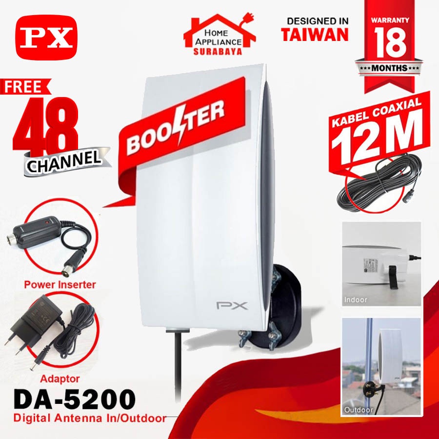 Antena TV Digital Analog Indoor Outdoor Antenna PX DA-5200 Kabel 12 Meter + Booster