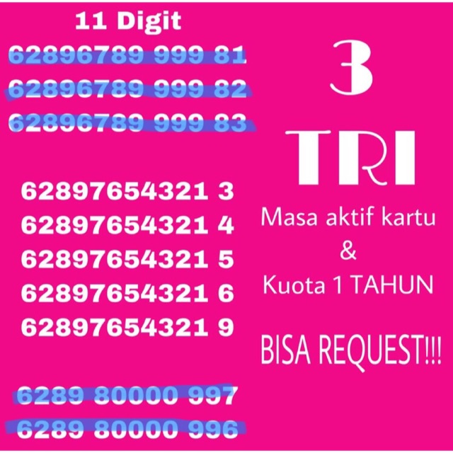 NOMER CANTIK KARTU PERDANA TRI