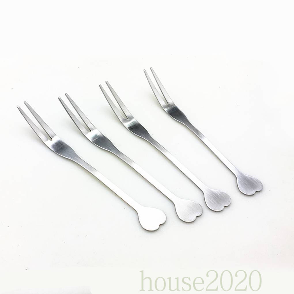 [house2020]Stainless Steel Heart Dinner Forks Cutlery Simple Fruits Picks Appetizer Dessert Salad Forks