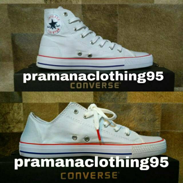 SEPATU CONVERSE MODEL PENDEK DAN MODEL TINGGI PUTIH LIST MERAH BIRU