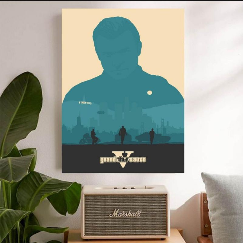"Gaming GTA V Silhouette" Poster Kayu (30x22)