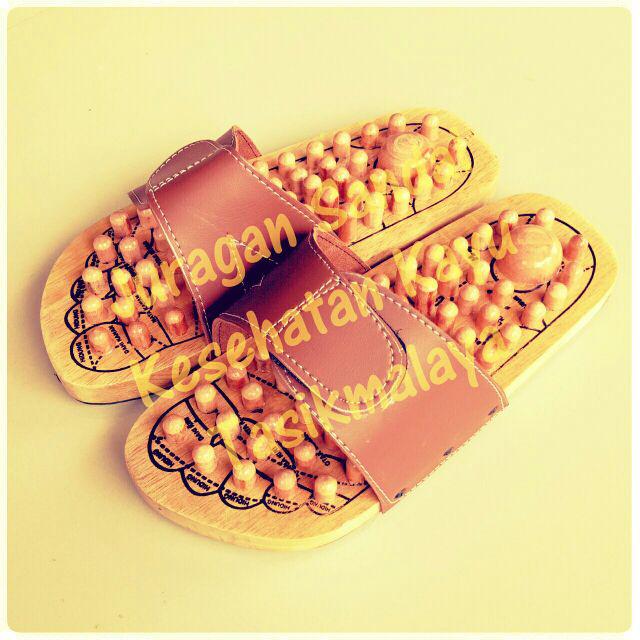 Sandal Kesehatan Kayu Jepit Sendal Slop Alas Kaki  Rematik Akupuntur Terapi Cucuk Refleksi Hasbina-Kayu Slop Coklat