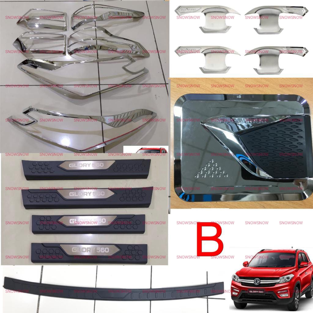 Paket Garnish Lampu Depan Belakang Outer Tank Cover Sillplate Samping Belakang DFSK Glory 560 2019 2022 UP Hitam Chrome