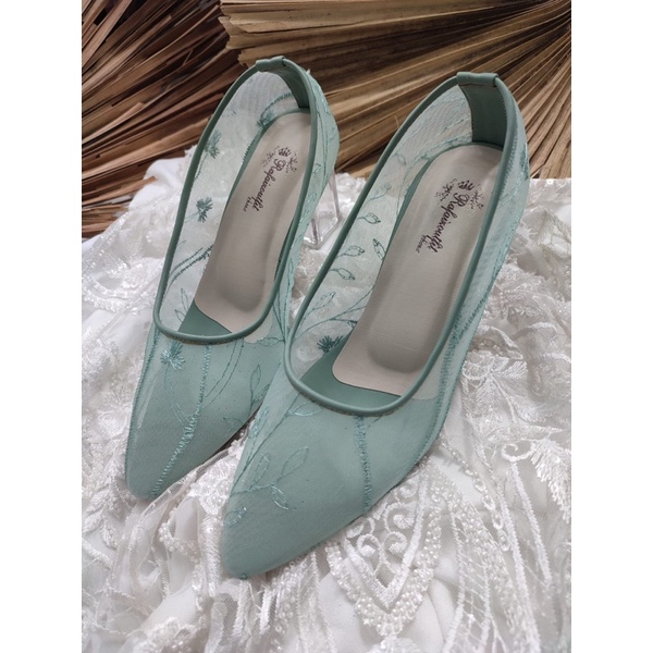 sepatu Rafaizoutfit sage green kalia sepatu wanita sepatu wedding tinggi 7cm kaca