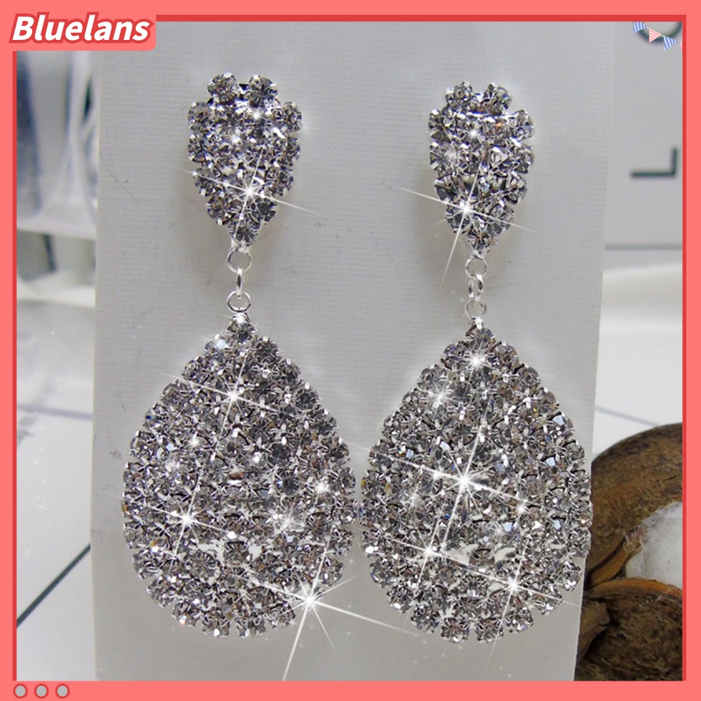 Bluelans Women Fashion Rhinestone Waterdrop Dangle Stud Earrings Wedding Party Jewelry