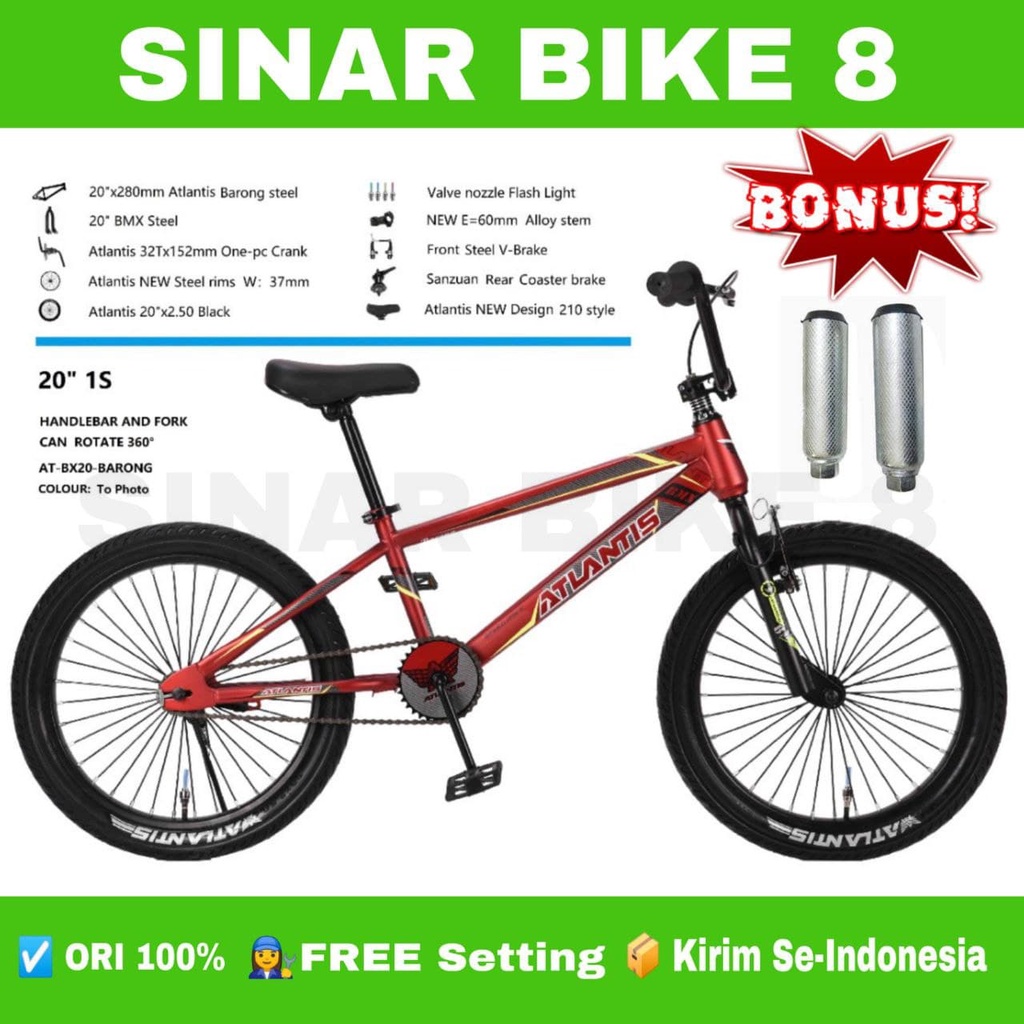 Sepeda Anak Laki BMX Ukuran 20 Inch ATLANTIS BARONG Ban Jumbo Bonus Jalu