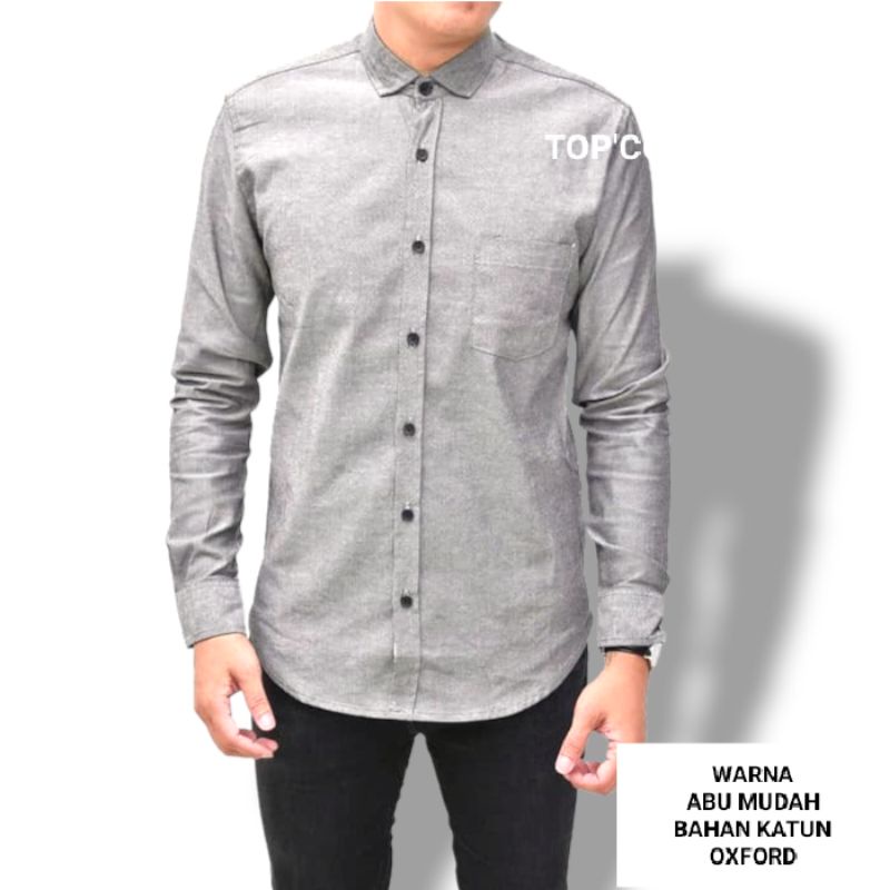Kemeja pria lengan panjang - SEMUA WARNA READY - ukuran M, L, XL-ABU MUDAH