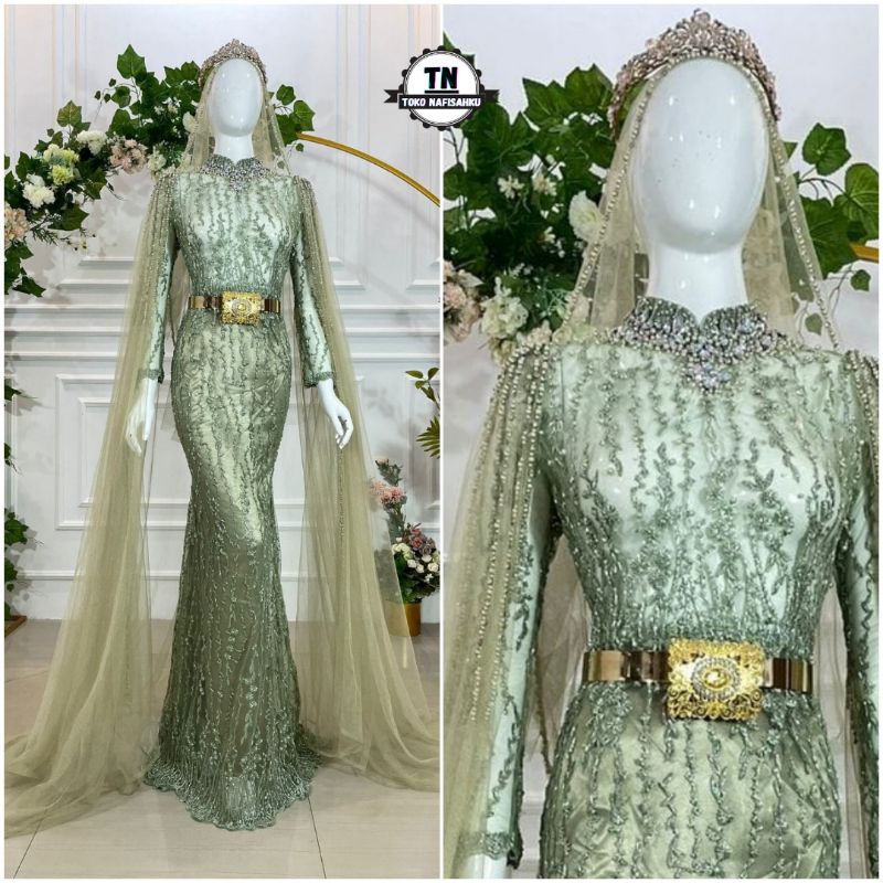 dress slim pengantin | baju akad nikah modern | kebaya pengantin muslim terbaru | toko nafisahku