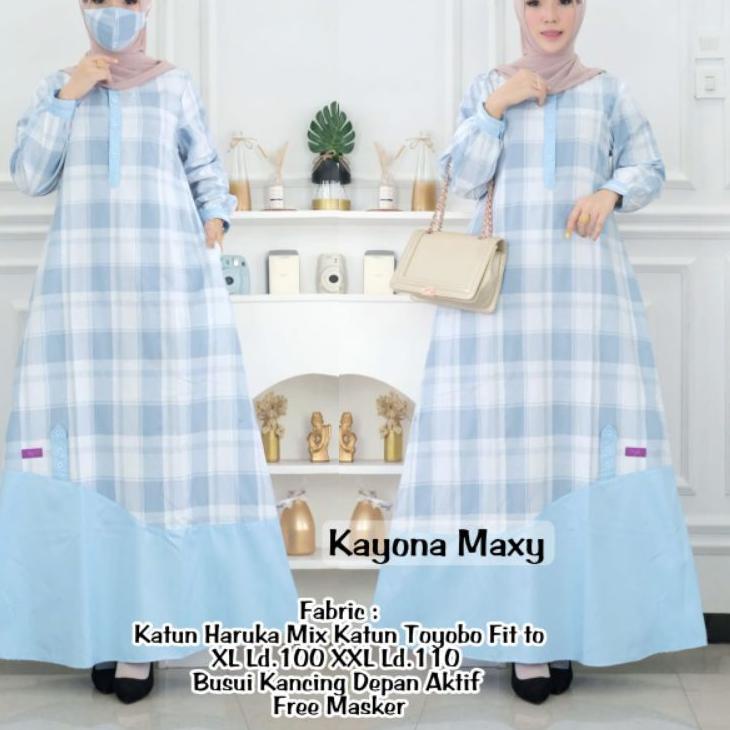 Harga Murah.. GAMIS BUSUI MOTIF KOTAK BAHAN KATUN HARUKA MIX KATUN TOYOBO (FREE MASKER)
