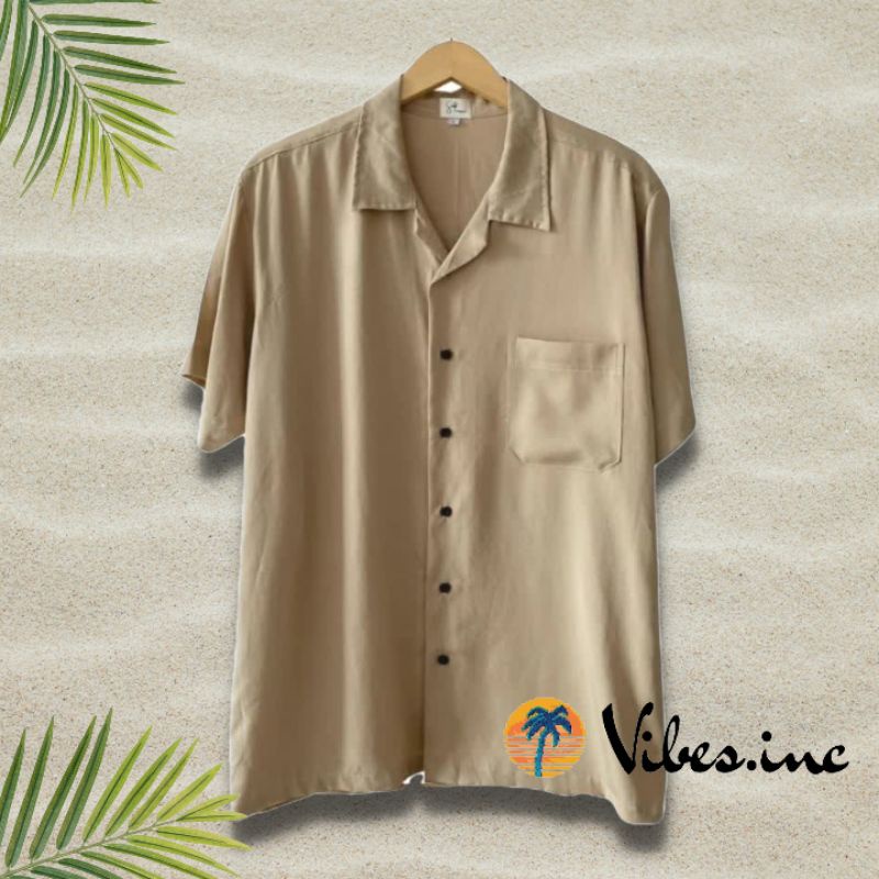Kemeja Hawai Pantai Tropical Casual Pria Wanita Big Size Jumbo Polos Coklat Khaki