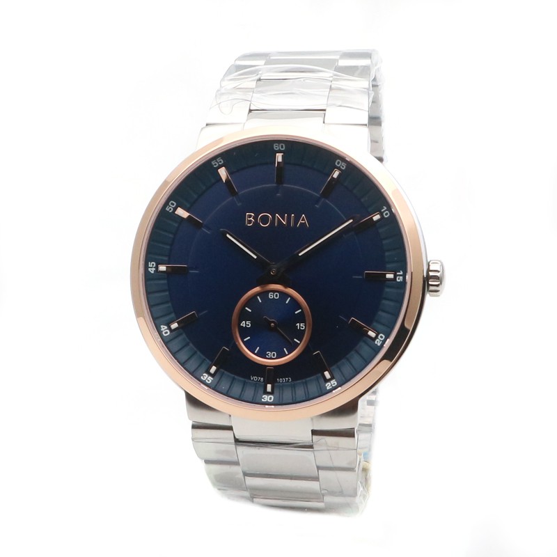 Bonia BNB10373-1382 Jam Tangan Pria - Silver Blue Ring Rosegold