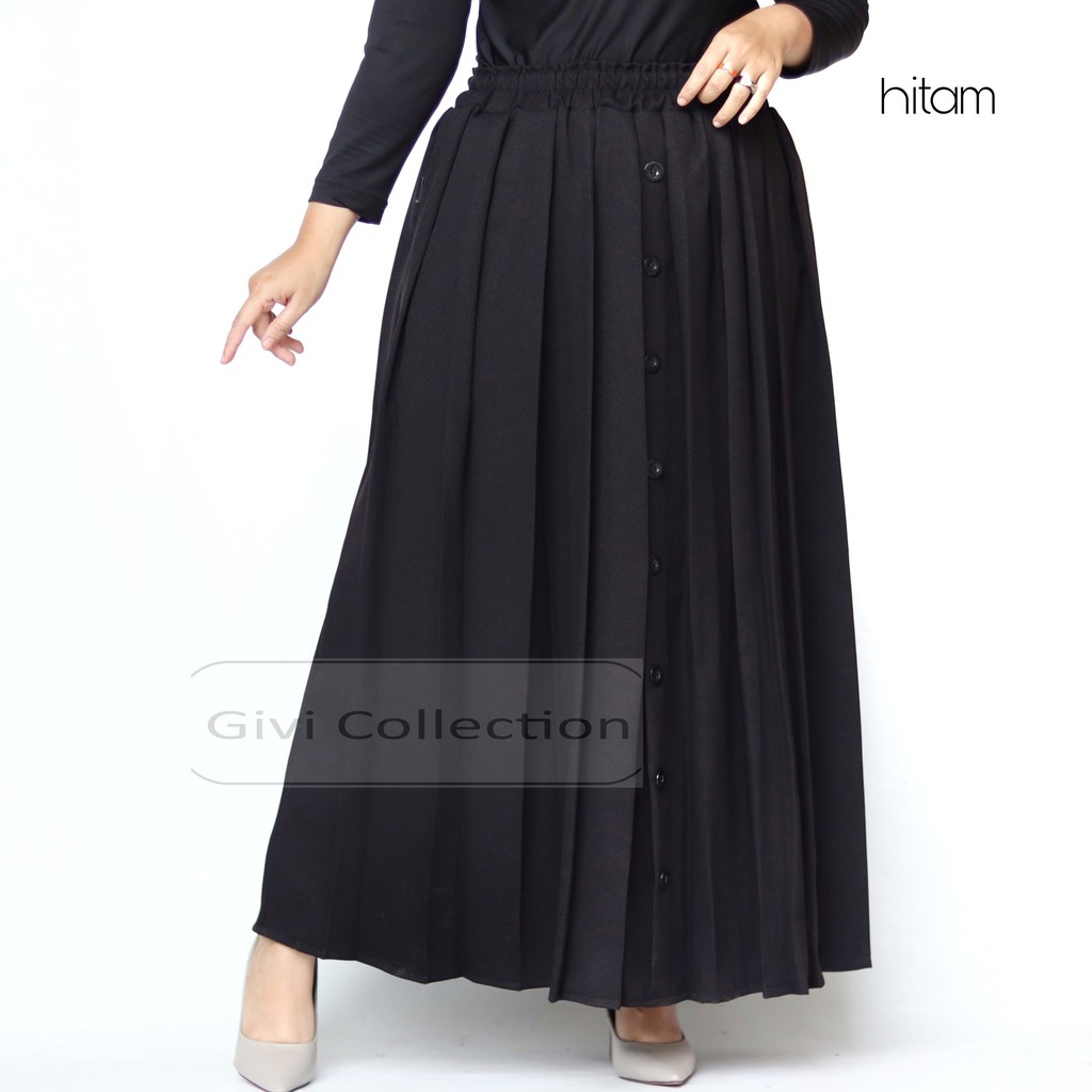 rok rempel kancing | Rok payung rempel full depan belakang | rok payung moscrepe | rok muslimah-hitam