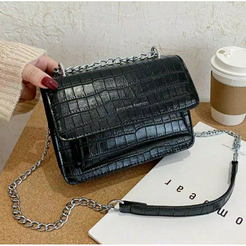 HF DISNA - TAS SELEMPAMG WANITA CROCO RANTAI NIKEL