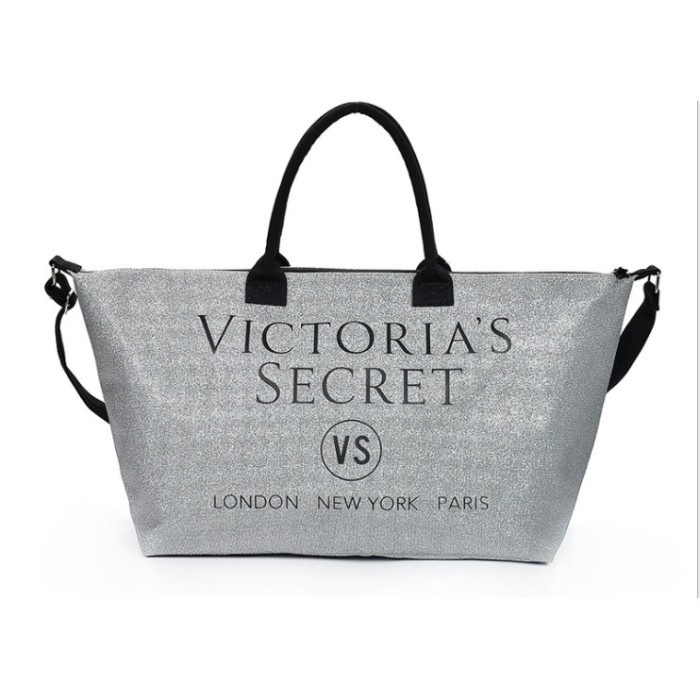 Tas Besar Weekender Beach Bag Victoria Secret VS Large Totebag Glitter - Silver