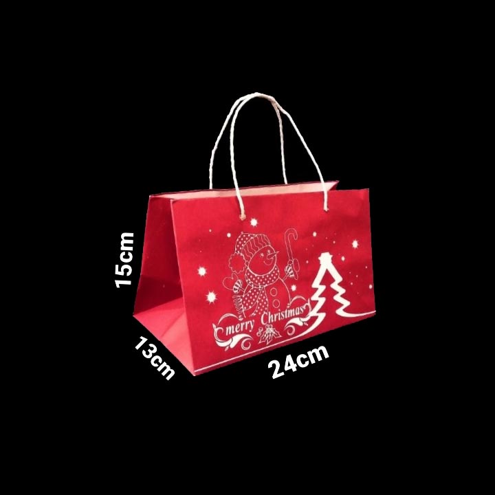 

( 5 Pcs ) Paperbag Natal Merah Muat Box Brownies Tas Jinjing Box Bolu Gulung Goodie Bag Merry Christmas Size 24x13x15 cm